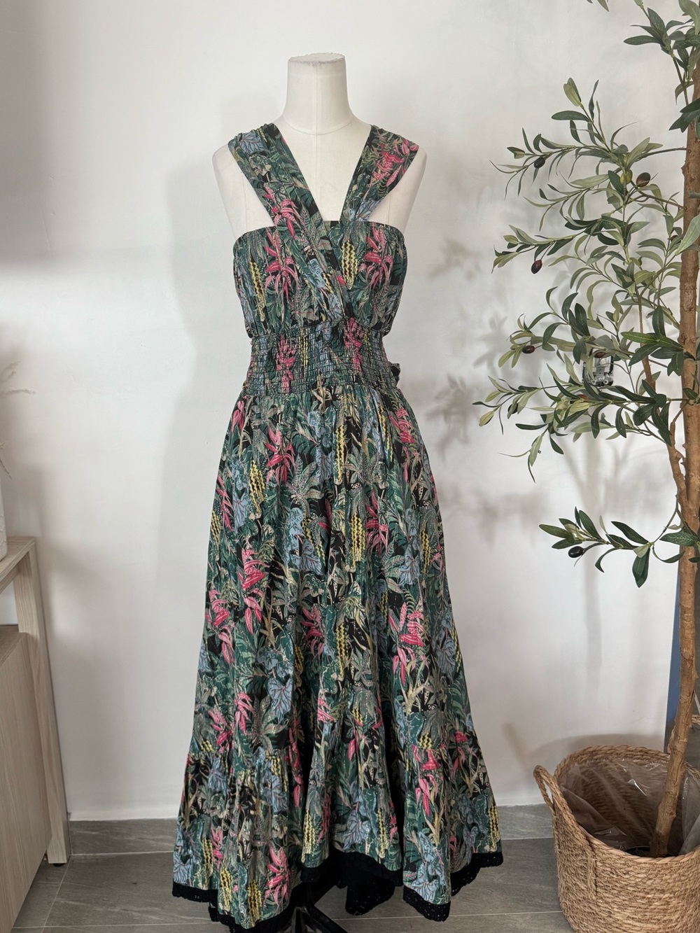 BAROK PARIS - Floral Print Cross Neck Tiered Maxi Dress